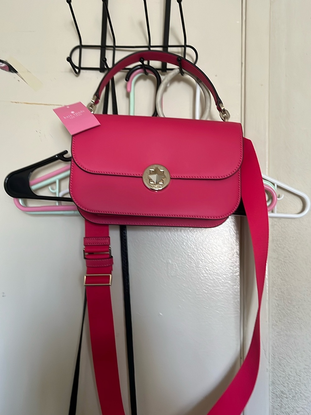 kate spade Hot Pink Leather Crossbody Satchel purse with Gold Hardware